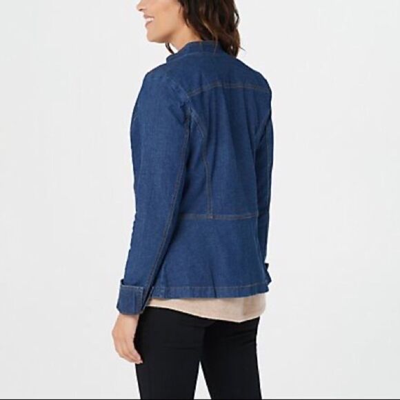 Denim & Co. Stretch Denim Long Sleeve Zip Front Jean Jacket - Picture 3 of 5